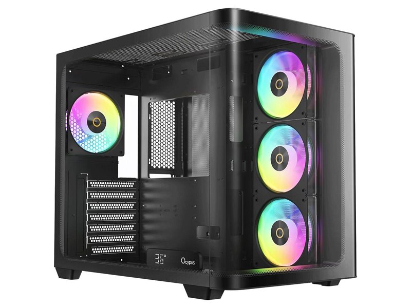Корпус ПК без блока питания/ Case Ocypus Iota C70 Curve BK ARGB, Midi-Tower, TG, 4x120mm ARGB, 2xUSB-A 3.0 + 1xUSB-C 3.1, ATX, mATX, mITX Black