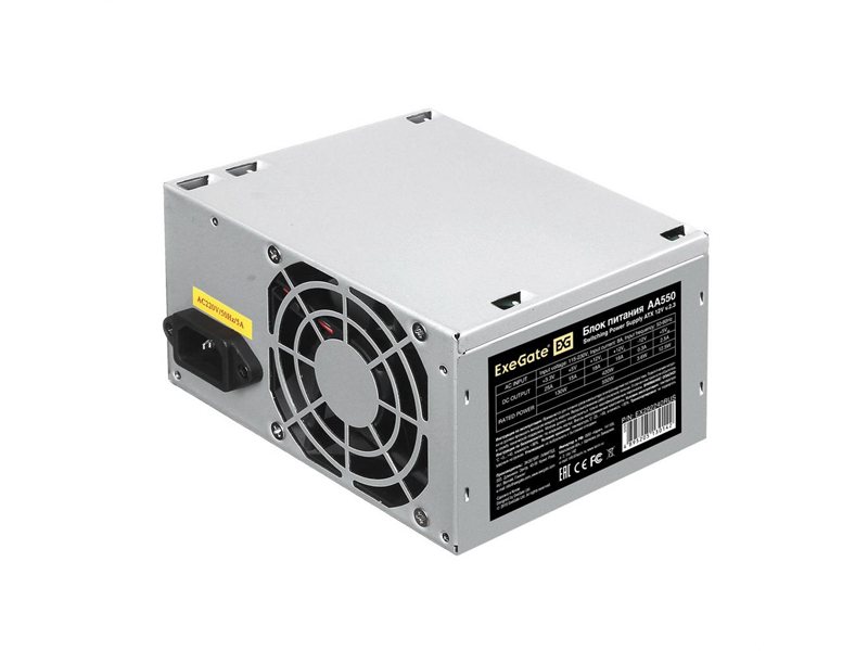Блок питания 550W ExeGate AA550 (ATX, SC, 8cm fan, 24pin, 4pin, 2xSATA, IDE, кабель 220V с защитой от выдергивания)