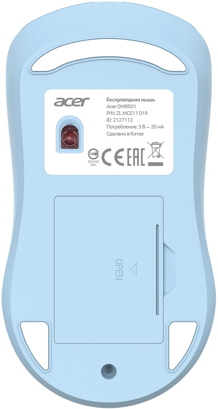 Мышь Acer OMR501 голубой оптическая 1600dpi silent беспров. USB 4but (ZL.MCE11.019)