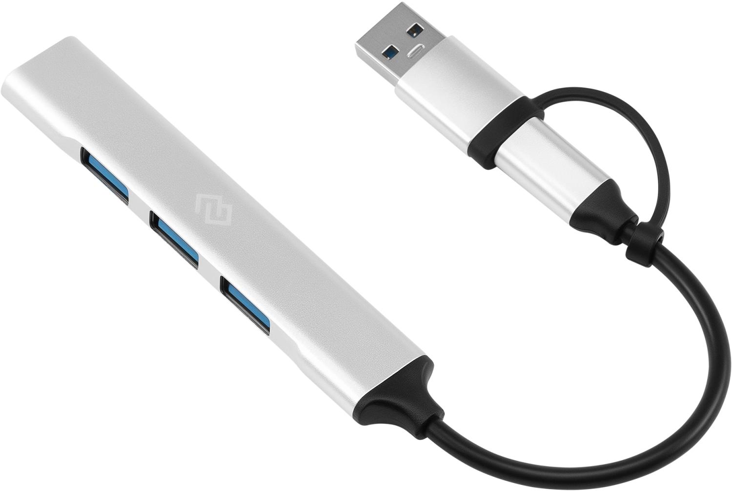 Разветвитель USB-C + USB-A Digma DHUB-4USB-AC-2.0 4порт. серебристый