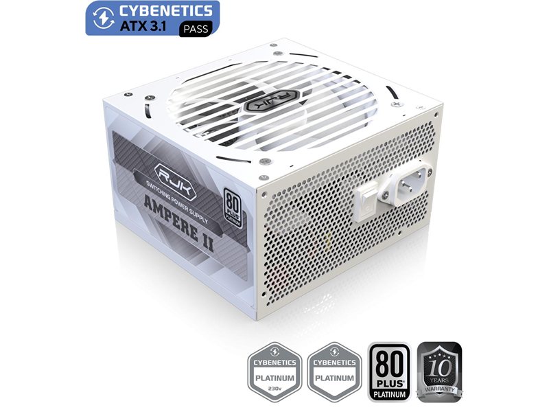 Блоки питания/ Power Supply Raijintek AMPERE II 1200, 1200W 80+ Platinum (ATX, 3.1, PCIe 5.1, Full-modular, 1x24(20+4)pin, 2x4+4-pin CPU, 3x6+2-pin PCIe, 1x12V(2x6), 10xSATA3, 5xMolex, Active, 120x120mm, 150x140x86mm, APFC, white)