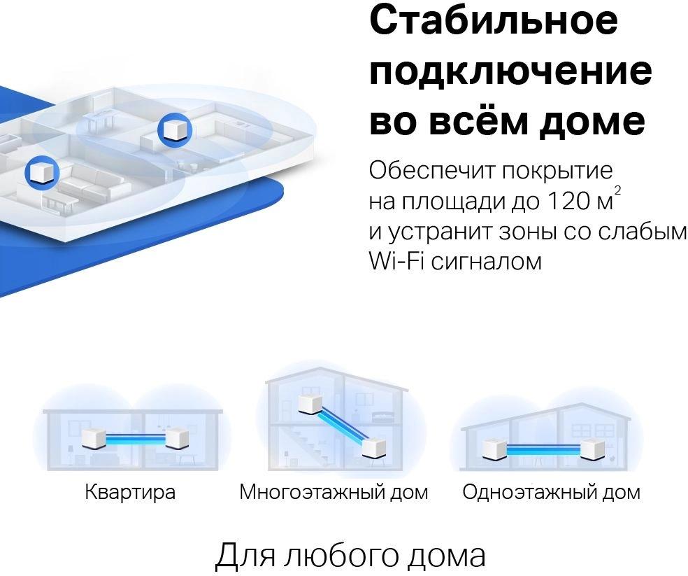 Бесшовный Mesh роутер Mercusys Halo H50G (HALO H50G(2-PACK)) AC1900 10/100/1000BASE-TX белый (упак.:2шт)