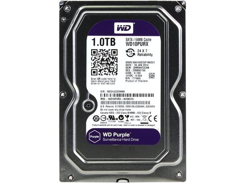 Жесткий диск/ HDD WD SATA3 1Tb Purple Video 64Mb