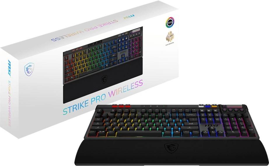 Клавиатура MSI STRIKE Pro W Silent механическая серый/черный USB беспроводная BT/Radio Multimedia for gamer LED (подставка для запястий) (S11-43RU210-CLA) кабель 2м