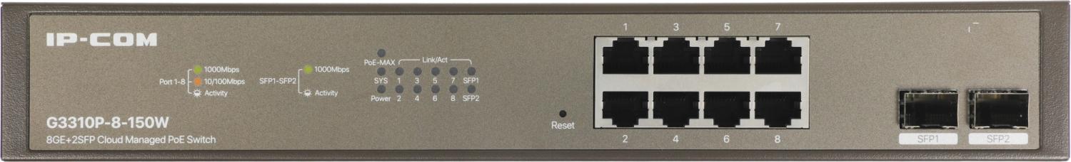 Коммутатор IP-Com G3310P-8-150W (L2) 8x1Гбит/с 2xКомбо(1000BASE-T/SFP) 2SFP 8PoE 130W управляемый