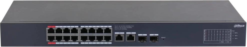 Коммутатор Dahua DH-CS4220-16GT-190 (L2) 16x100Мбит/с 2x1Гбит/с 2xКомбо(1000BASE-T/SFP) 2SFP 16PoE 190W управляемый