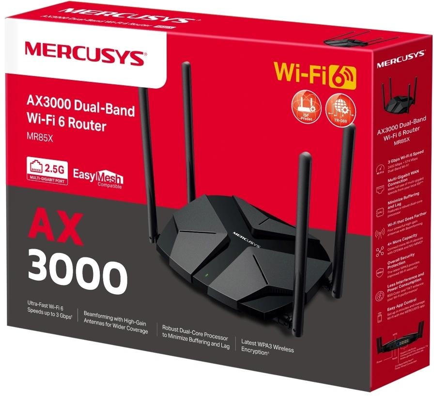 Роутер беспроводной Mercusys MR85X AX3000 100/1000/2500BASE-T черный