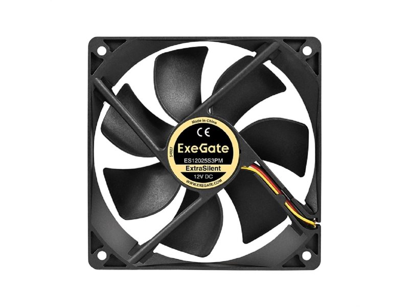 Exegate EX297054RUS Вентилятор 12В DC ExeGate ExtraSilent ES12025S3PM (120x120x25 мм, Sleeve bearing (подшипник скольжения), 3pin+Molex, 1350RPM, 23dBA)