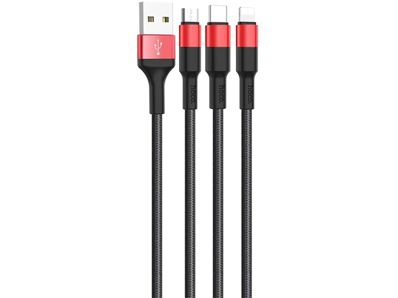 Кабель Hoco X26 Xpress one 80282 USB (m)-Lightning (m)/USB Type-C (m)/micro USB (m) 1м черный/красный