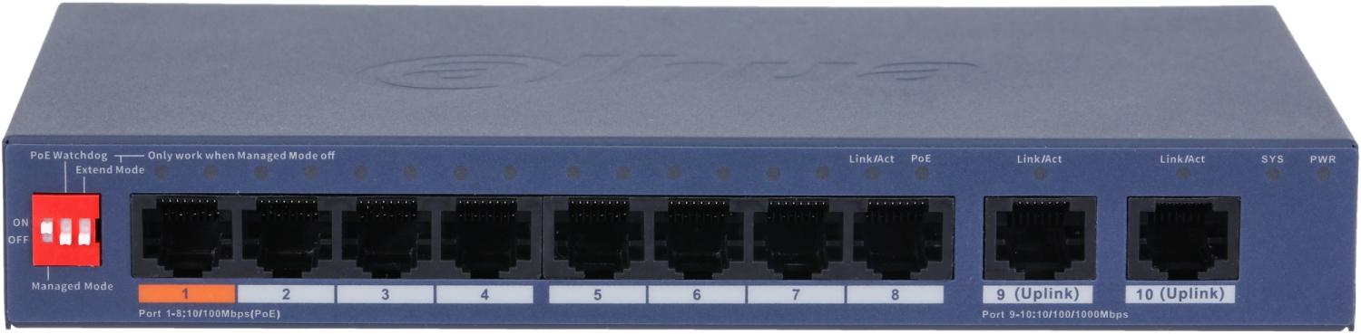 Коммутатор Dahua DH-CS4010-8ET2GT-60 (L2) 8x100Мбит/с 2x1Гбит/с 2xКомбо(1000BASE-T/SFP) 8PoE 60W управляемый