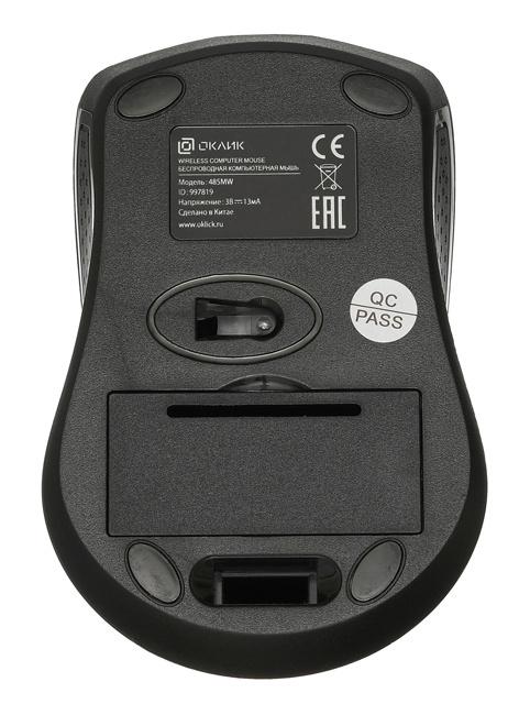 Мышь Оклик 485MW черный оптическая 1600dpi беспров. USB для ноутбука 3but (997819)