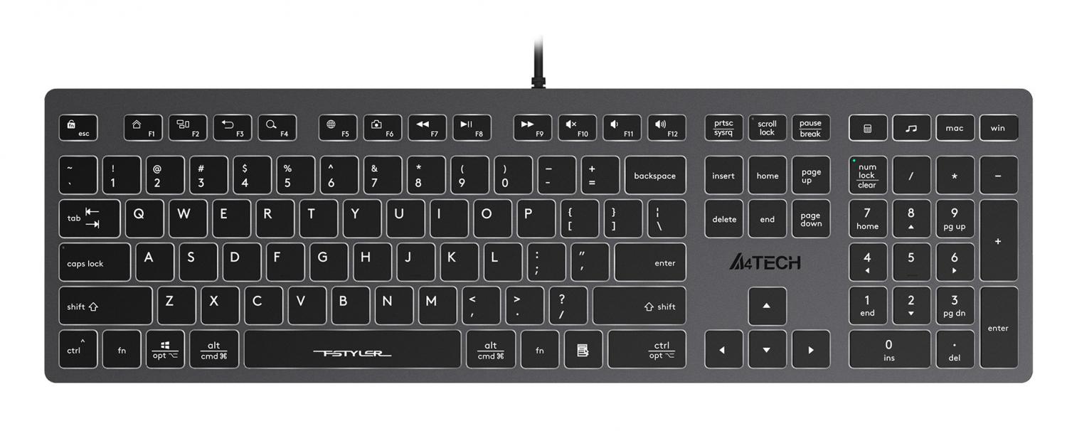 Клавиатура A4Tech FX60 серый USB slim LED (FX60 GREY / WHITE) кабель 1.5м