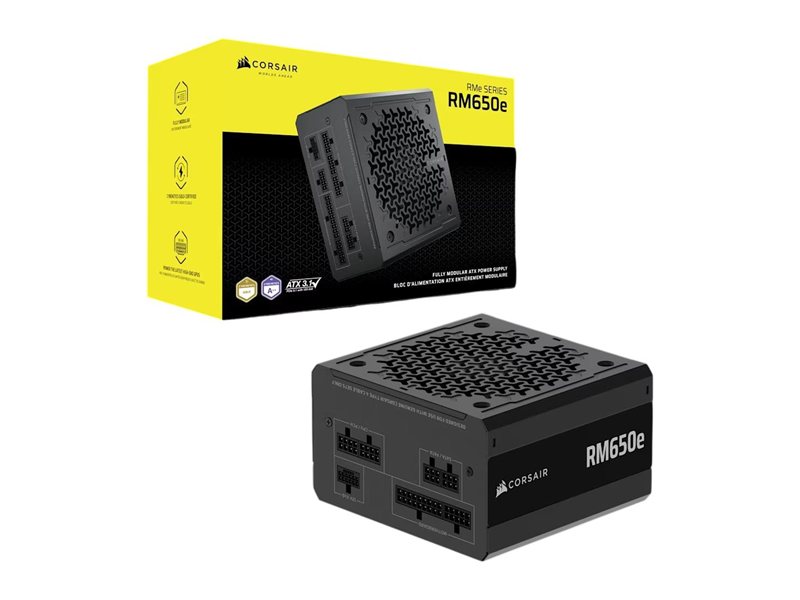 Блоки питания/ Power Supply Corsair RM650e Low-Noise, Model RPS0223, 650W 80+ Gold (ATX, 3.1, PCIe 5.1, Full modular, 1x24(20+4)pin, 1x12V-2x6, 2x4+4-pin CPU +12V (EPS), 2x4-pin Molex, 2x6+2-pin PCIe, 6xSATA3, Active, 140x140mm, 140x150x86mm, APFC, Power
