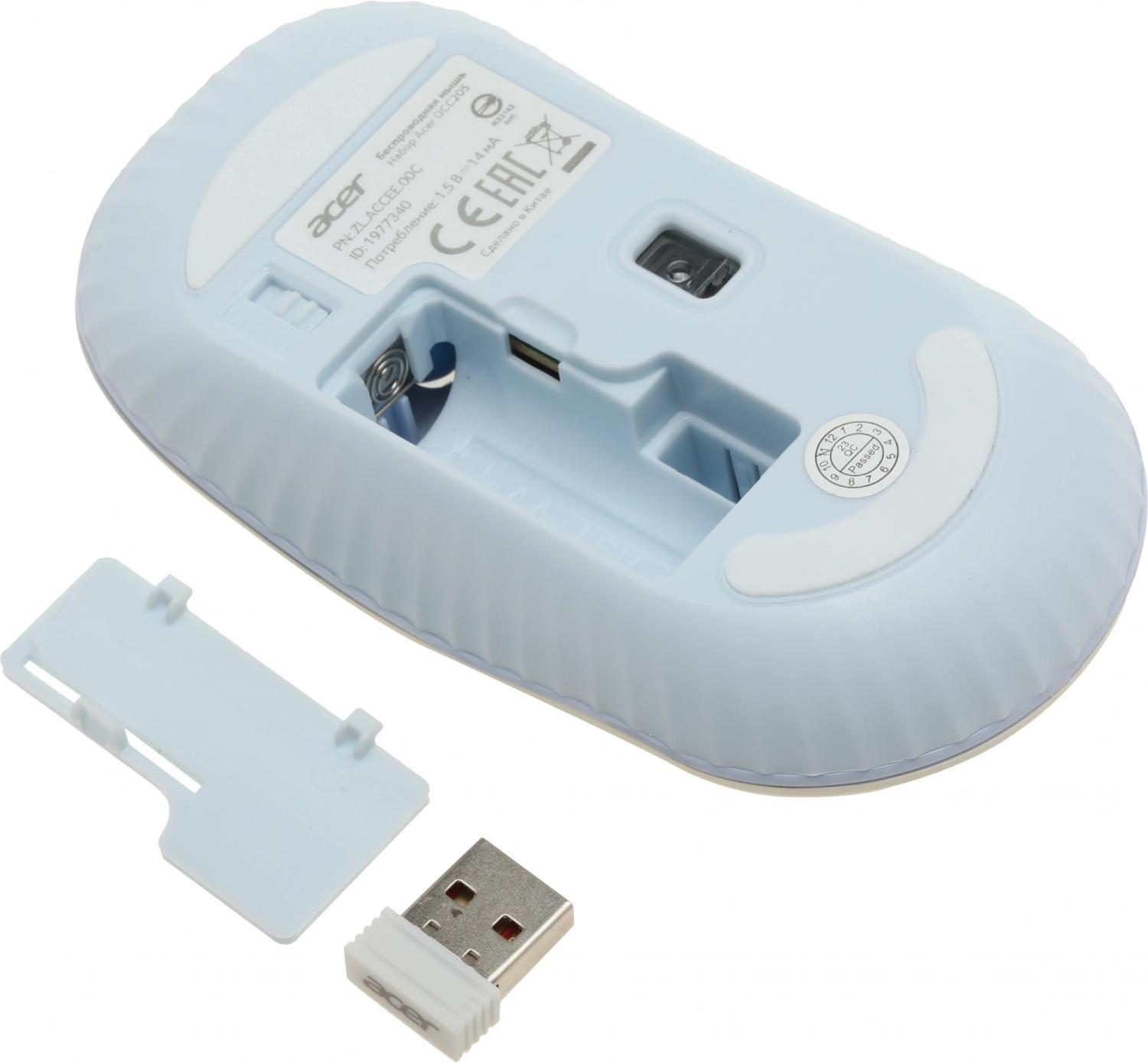 Клавиатура + мышь Acer OCC205 клав:белый/голубой мышь:белый/голубой USB беспроводная slim Multimedia (ZL.ACCEE.00C)