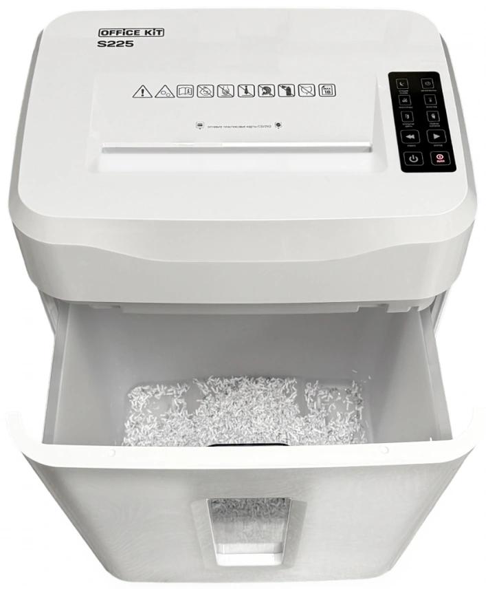 Шредер Office Kit S225 1,9х12 белый (секр.P-5) фрагменты 18лист. 35лтр. скобы пл.карты CD