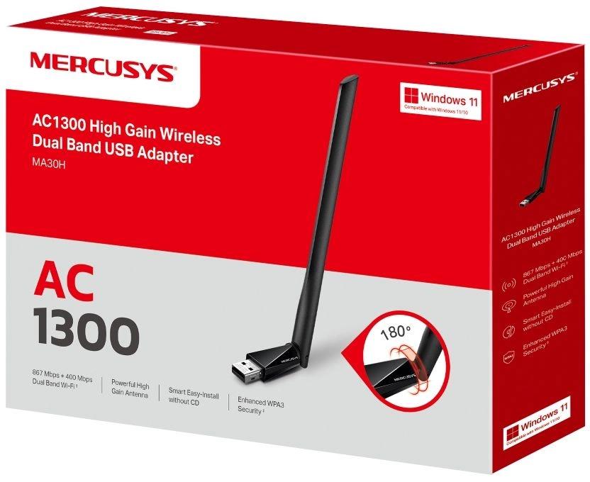Сетевой адаптер Wi-Fi Mercusys MA30H AC1300 USB 2.0 (ант.внеш.несъем.) 1ант.