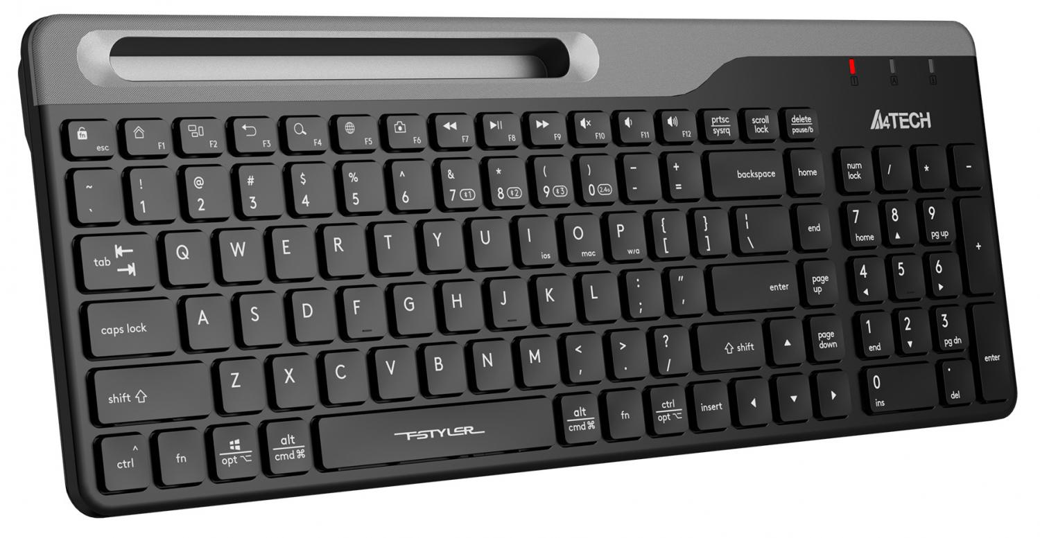 Клавиатура A4Tech FBK25 черный/серый USB беспроводная BT/Radio slim Multimedia (FBK25 BLACK)
