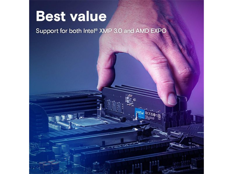 Модуль памяти 16GB Crucial DDR5 4800 UDIMM Basics Desktop Memory Non-ECC, CL40, 1.1V, SRx8, RTL