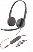 Наушники с микрофоном Poly Blackwire 3200 3225 черный/красный 2.27м накладные USB оголовье (8X229A6)