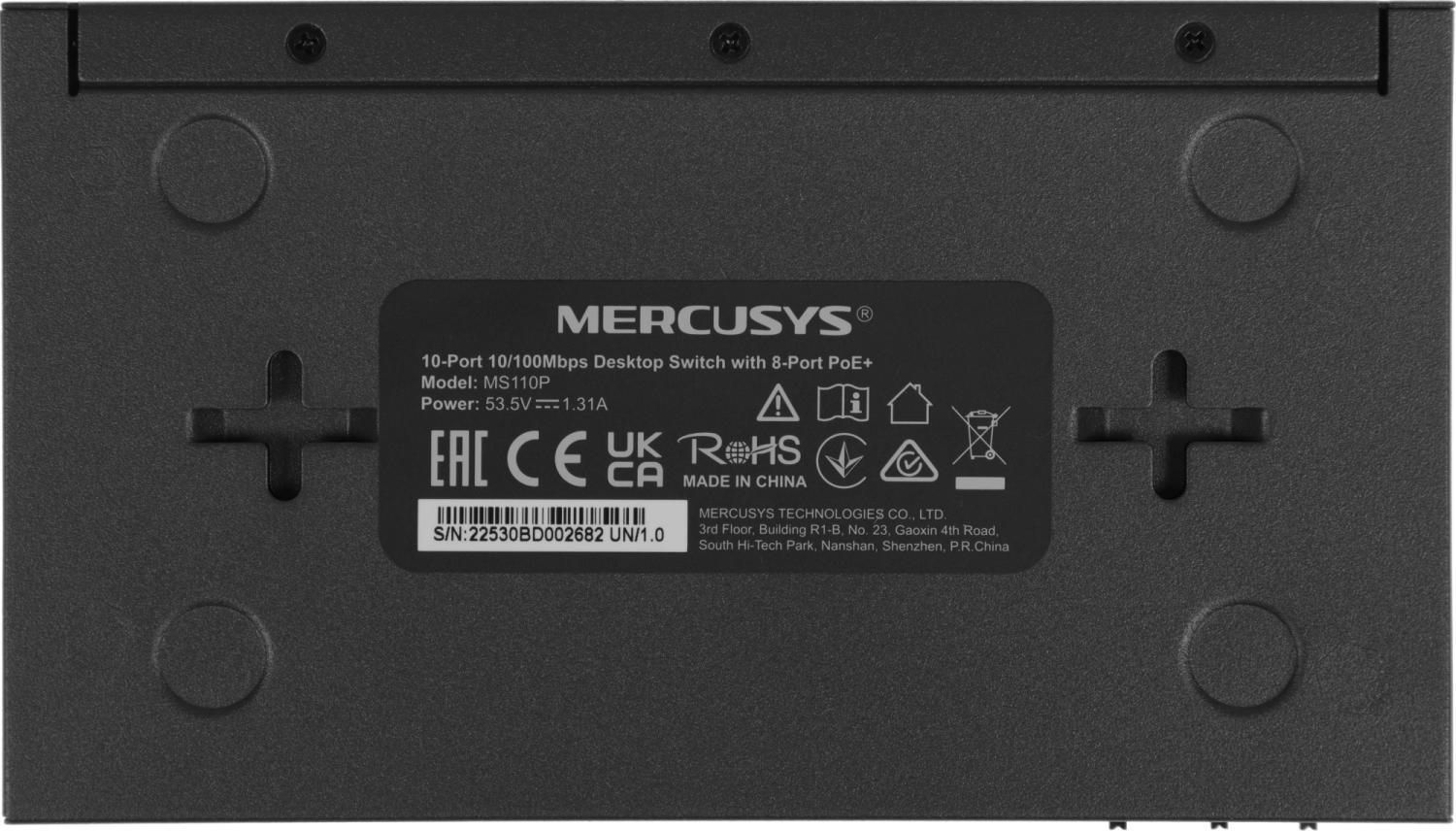 Коммутатор Mercusys MS110P (L2) 10x100Мбит/с 8PoE+ 65W неуправляемый