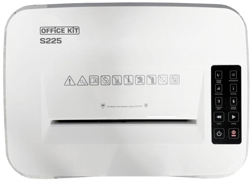 Шредер Office Kit S225 1,9х12 белый (секр.P-5) фрагменты 18лист. 35лтр. скобы пл.карты CD