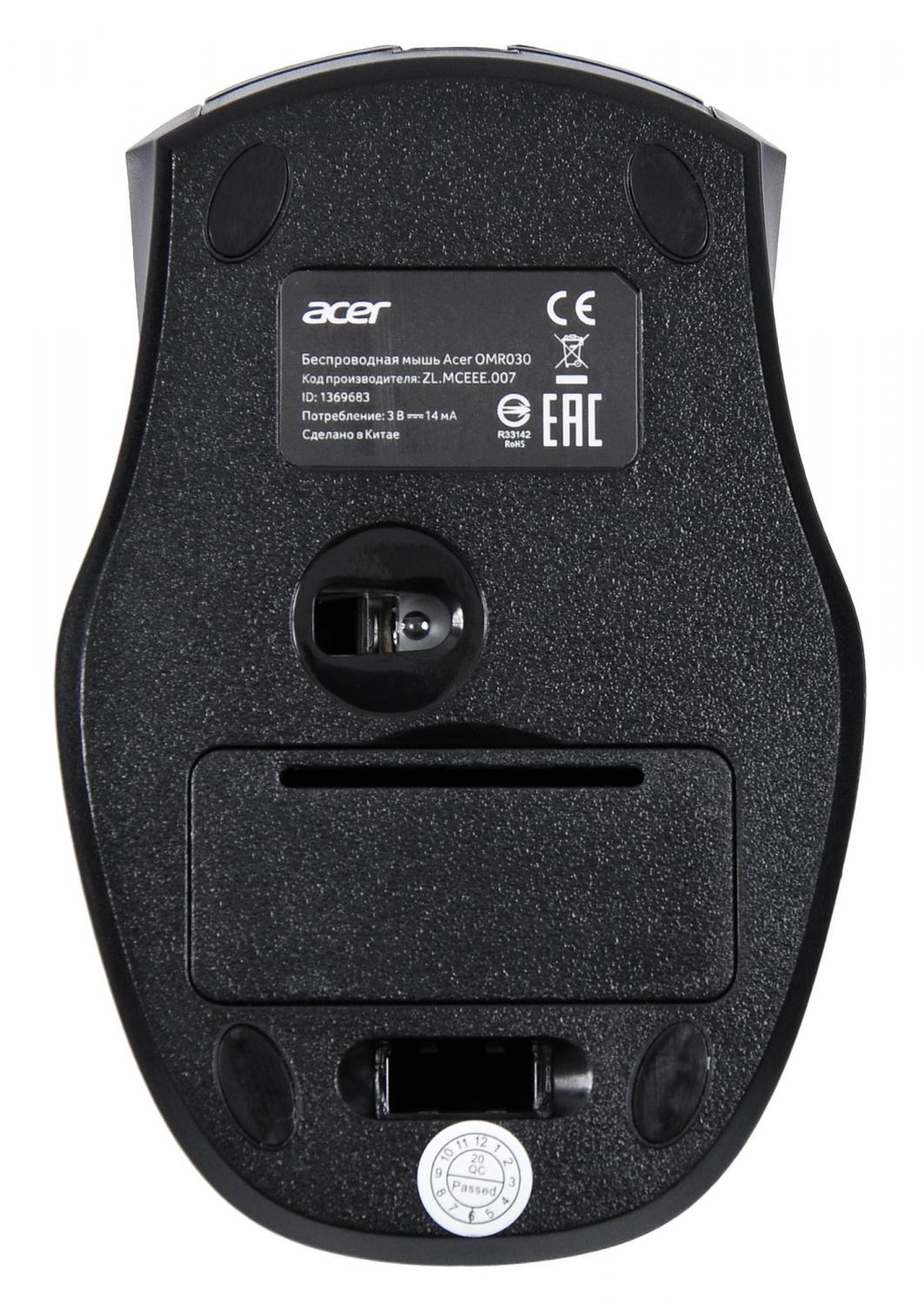 Мышь Acer OMR030 черный оптическая 1600dpi беспров. USB 4but (ZL.MCEEE.007)