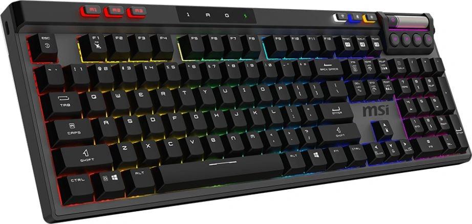 Клавиатура MSI STRIKE Pro W Silent механическая серый/черный USB беспроводная BT/Radio Multimedia for gamer LED (подставка для запястий) (S11-43RU210-CLA) кабель 2м