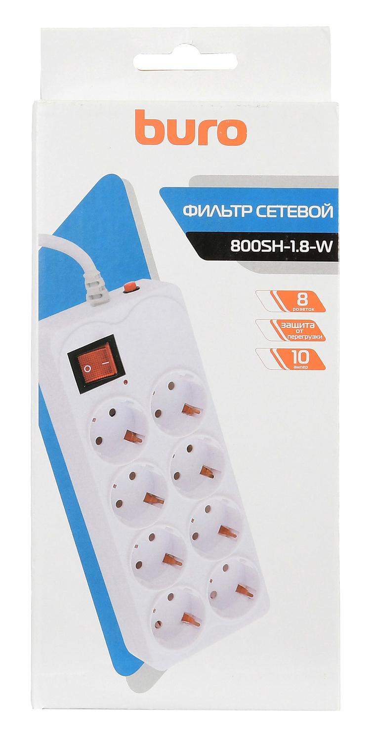 Сетевой фильтр Buro 800SH-1.8-W 1.8м (8 розеток) белый (коробка)