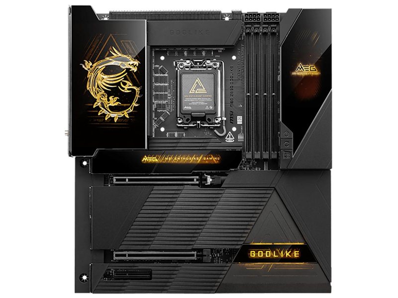 Материнская плата MSI MEG Z890 GODLIKE Z890, LGA1851, 4*DDR5, 2*PCIEx16, 1*PCIEx4, 8*M.2, 7*TypeC, 8*USB3.2Gen2, 4*USB3.2Gen1, 4*USB2.0, 4*SATA3.0, 10G, 5G, 2xType-C(DP), E-ATX, RTL