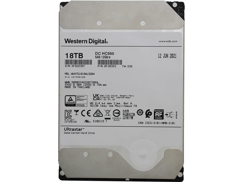 Жесткий диск/ HDD WD SAS Server 18Tb Ultrastar DC HC550 7200 12Gb/s 512MB 1 year warranty (replacement WUH721818AL4206)