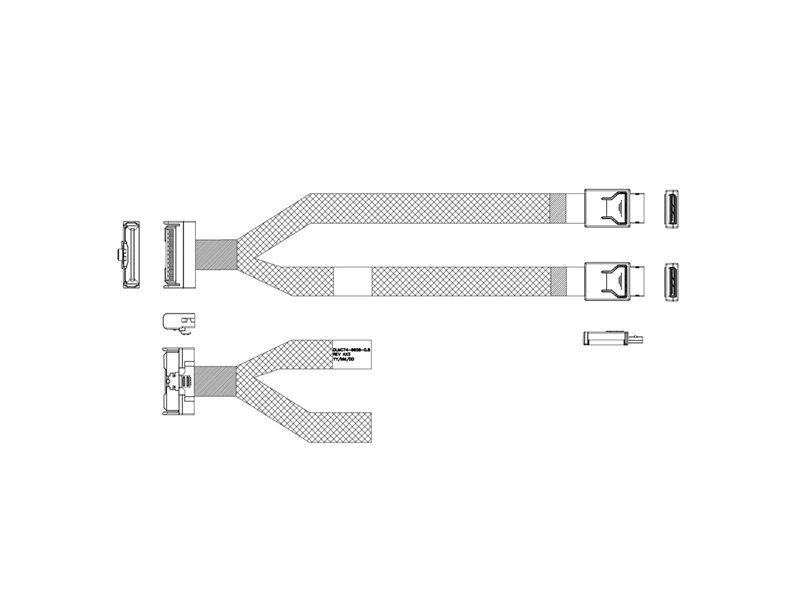 Кабель DiliVing DLMC74-6658  Cable MCIO x8 74P (прямой)  -TO-  2x OCuLink x4 42P (прямой) , 85 Ohm, PCIe 4.0, L:80cm (CMC11)