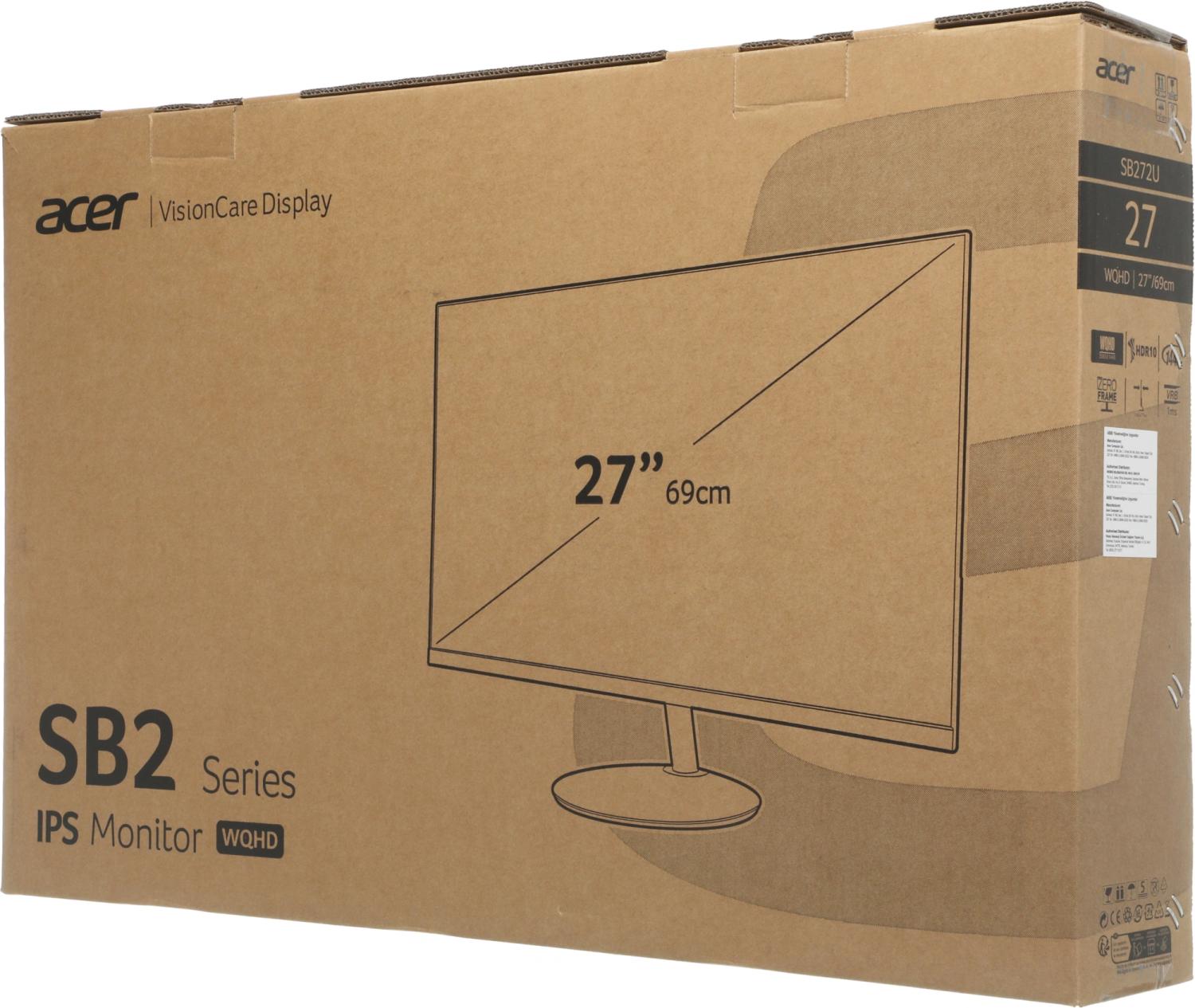 Монитор Acer 27" SB272UP1bmipx черный IPS LED 1ms 16:9 HDMI M/M матовая 250cd 178гр/178гр 2560x1440 144Hz FreeSync DP Quad 2K (1440p) 3.92кг