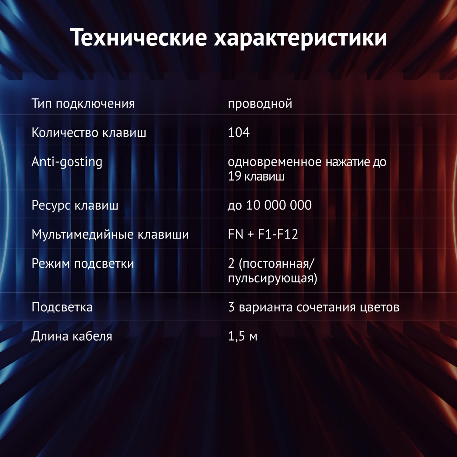 Клавиатура Оклик 780G SLAYER черный USB for gamer LED (412899) кабель 1.5м
