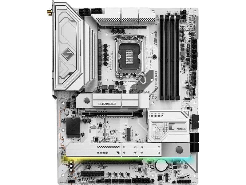 Материнская плата ASROCK Z890 STEEL LEGEND WIFI, LGA1851, Z890, 4*DDR5, 4*SATA, 4*M.2, 6*USB 3.2, 2*USB 2.0, 2*Type-C, 2*PCIx16, 1*PCIx4, 1*M.2 (Key E), HDMI, ATX