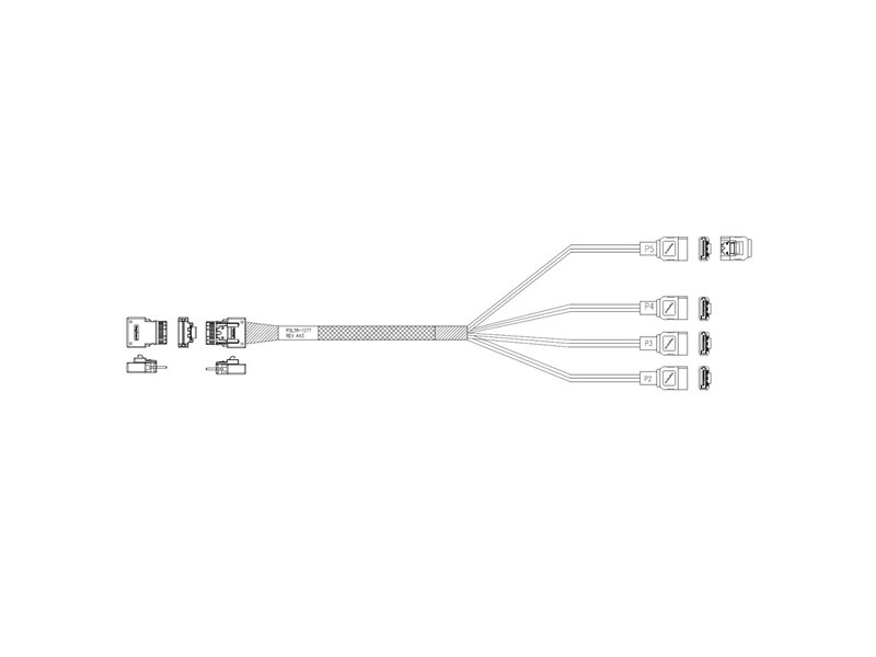 Кабель Amphenol RSL38-1277 Cable  Slimline SASx4 (SFF8654)  -to-  4 SATA (7pin) , 100 Ohm, (6G), 100CM