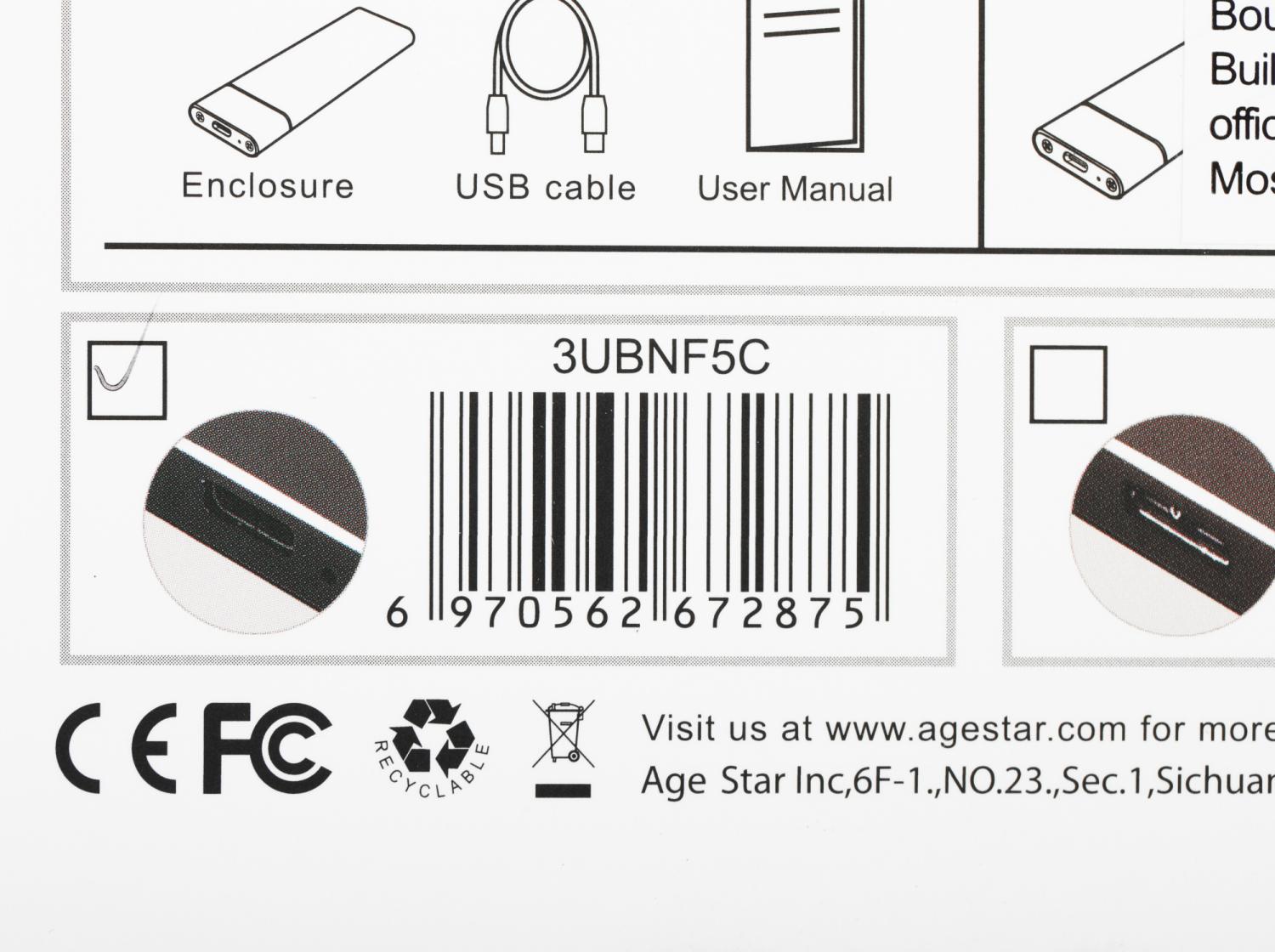 Внешний корпус SSD AgeStar 3UBNF5C SATA III USB 3.0 USB 3.0 Type-С алюминий черный M2 2280 B-key