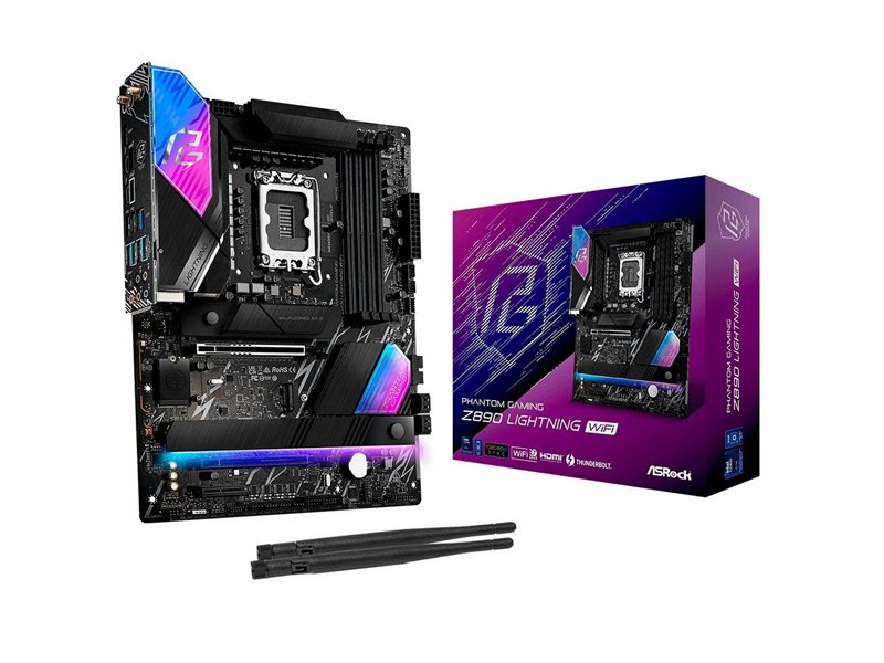 Материнская плата ASROCK Z890 LIGHTNING WIFI, LGA1851, Z890, 4*DDR5, 4*SATA, 4*M.2, 6*USB 3.2, 2*USB 2.0, 2*Type-C, 2*PCIx16, 1*PCIx4, 1*M.2 (Key E), HDMI, ATX