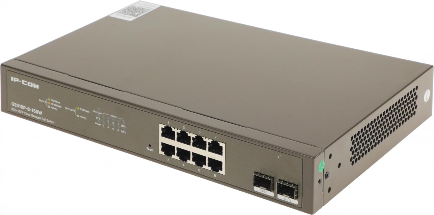 Коммутатор IP-Com G3310P-8-150W (L2) 8x1Гбит/с 2xКомбо(1000BASE-T/SFP) 2SFP 8PoE 130W управляемый