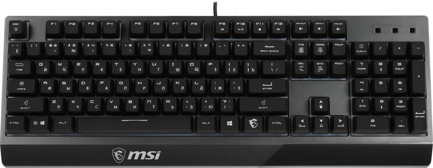 Клавиатура MSI GK30 RU черный USB Multimedia for gamer LED (подставка для запястий) (S11-04RU236-CLA) кабель 1.8м