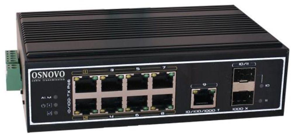 Коммутатор Osnovo SW-60812/I (L2) 8x100Мбит/с 1x1Гбит/с 2SFP 6PoE++ 300W неуправляемый
