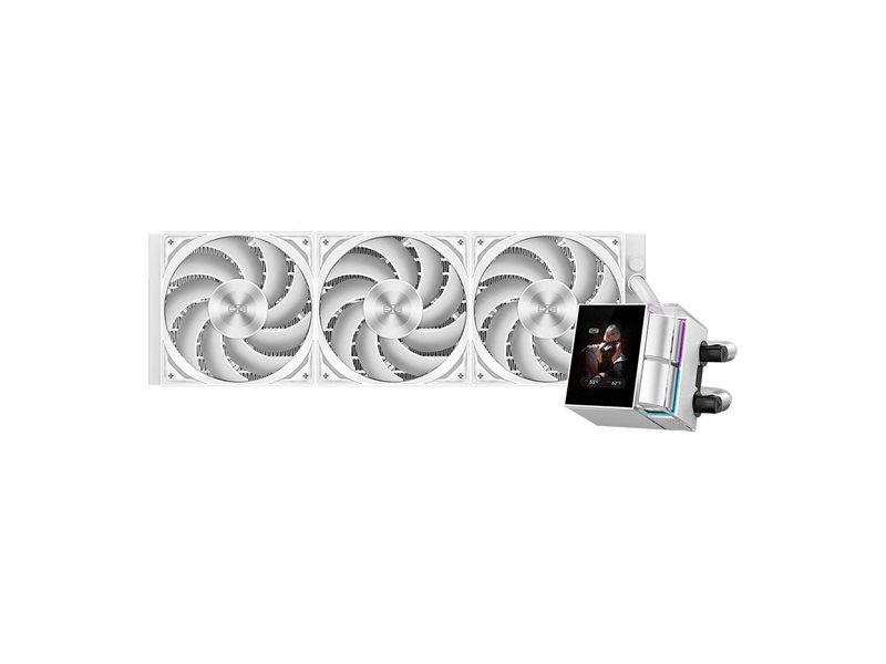 Система охлаждения/ Water Cooling System PCCooler DS360 Display WH (310W, 360mm, LED, White, ARGB Pump/ Fans: 3x120mm, 90.56CFM, 39.8dBA, 2500RPM/ Pump height 65mm, 15dBA, 2600RPM, Rad thickness 27mm/ S: 1851, 1700, 1200, 115X, AM5, AM4)