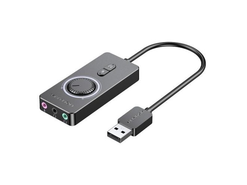 Внешняя звуковая карта Vention USB c регулятором громкости Черная