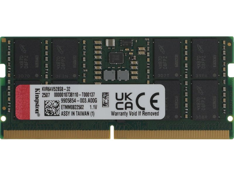Память DDR5 32GB 6400MHz Kingston KVR64V52BS8-32 Valueram RTL PC5-51200 CL52 SO-DIMM 262-pin 1.1В single rank Ret
