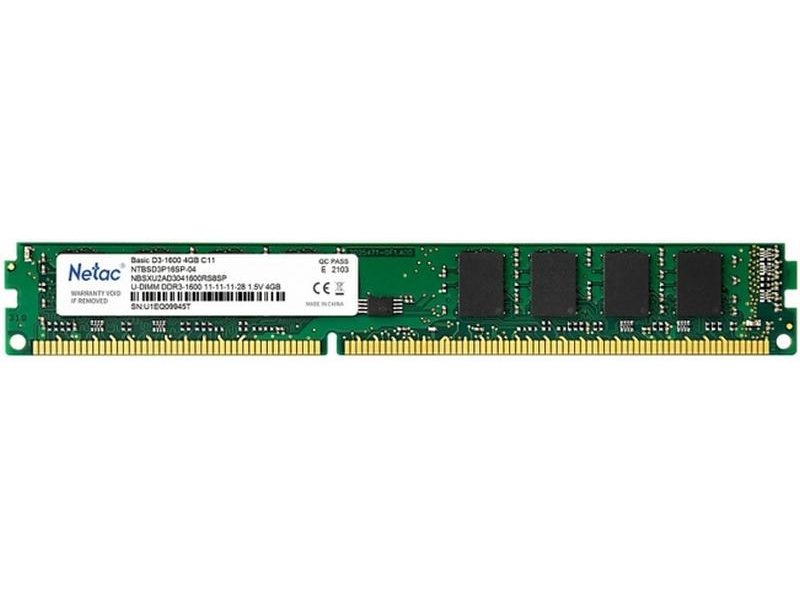 Память DDR3 4GB 1600MHz Netac NTBSD3P16SP-04 Basic RTL PC3-12800 CL11 DIMM UDIMM 240-pin 1.5В dual rank Ret