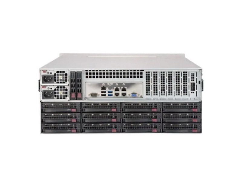 Корпус/ 4U, Optimized chassis cooling with redundant cooling fans and adjustable air shroud, 36x3.5" hot-swap SAS/SATA drive bays supporting SAS3/2 or SATA3 HDDs with 12Gbps throughput, Redundant 1200W Titanium Level power supply, E1C: Single SAS3 (12Gbps