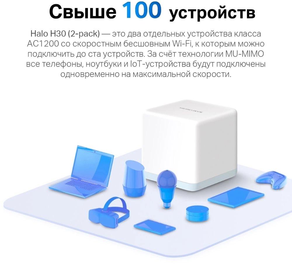Бесшовный Mesh роутер Mercusys Halo H30(2-pack) AC1200 10/100BASE-TX белый (упак.:2шт)