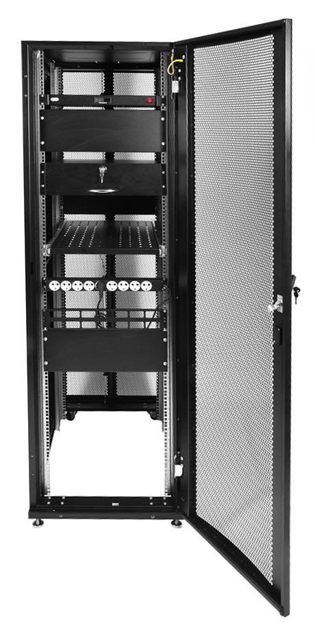 Шкаф серверный ЦМО (ШТК-СП-42.6.10-44АА-9005) напольный 42U 600x990мм пер.дв.перфор. 2 бок.пан. задн.дв.перфор. направл.под закл.гайки 1350кг черный 690мм 139кг 120град. 1950мм IP20 сталь
