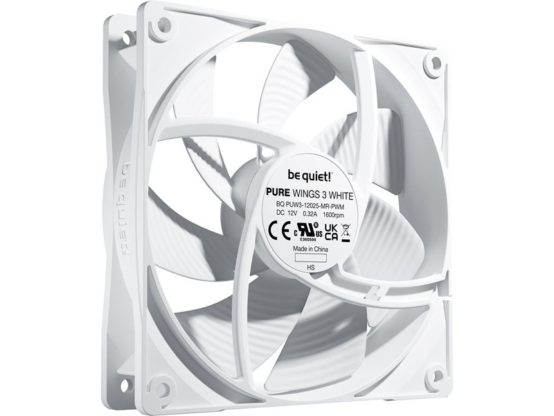Кулер для корпуса/ Case Cooler be quiet! PURE WINGS 3 120mm PWM White (120x120x25mm, 4-pin PWM, 49.9CFM, 25.5dBA, 1600RPM, White)