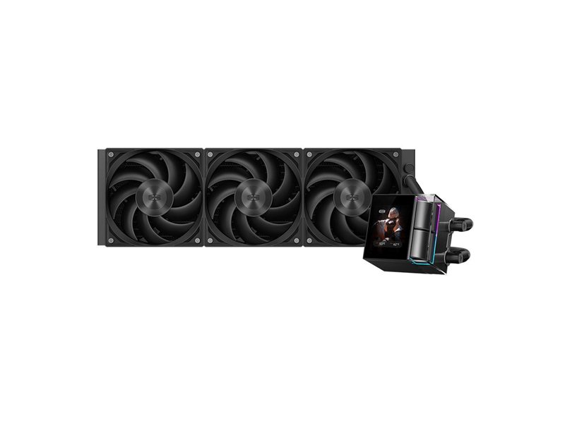 Система охлаждения/ Water Cooling System PCCooler DS360 Display BK (310W, 360mm, LED, Black, ARGB Pump/ Fans: 3x120mm, 90.56CFM, 39.8dBA, 2500RPM/ Pump height 65mm, 15dBA, 2600RPM, Rad thickness 27mm/ S: 1851, 1700, 1200, 115X, AM5, AM4)
