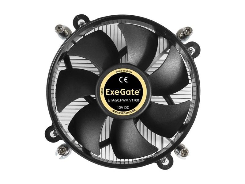 Exegate EX292655RUS Кулер ExeGate ETA-20.PWM.V1700 (Al, LGA1700/1150/1151/1155/1156/1200/1366, TDP 90W, Fan 95mm, PWM 900-2400RPM, Hydro bearing, 4pin, 11-24db, 345г, с термопастой, на винтах, Color B